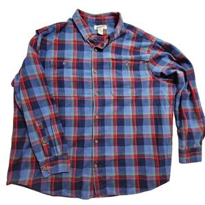 Duluth Trading Co Mens 2XL Relaxed Fit Plaid Flannel Shirt Blue Red 3237-124
